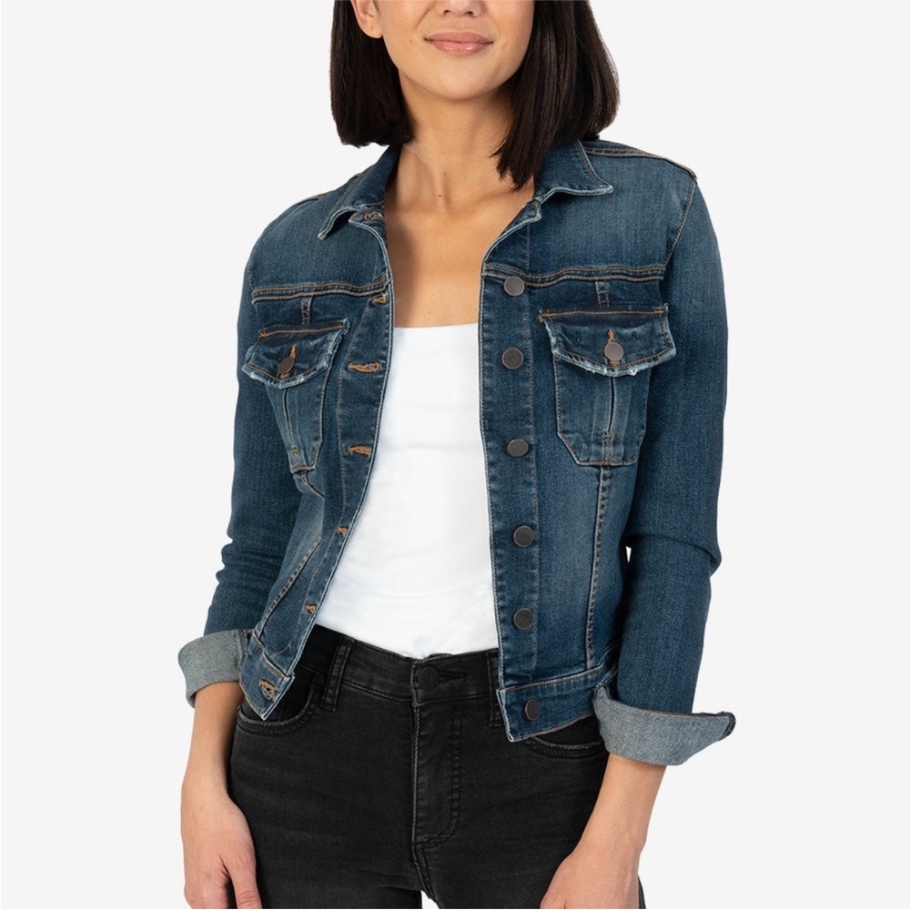 Kut from the Kloth Amelia Denim Dark Blue Jean Jacket Large